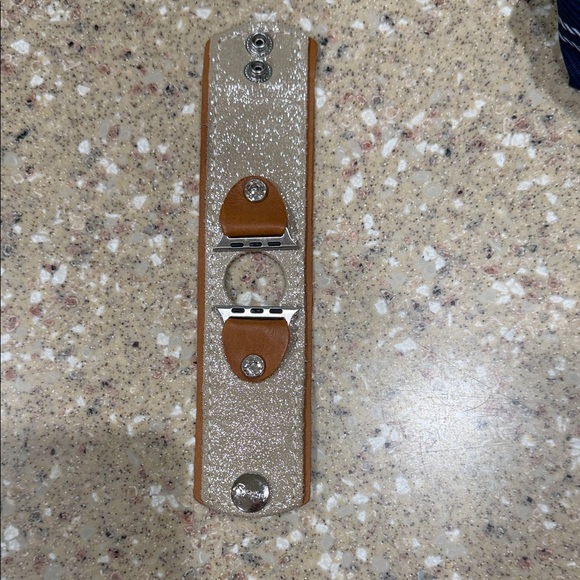 Spark*L Accessories - Glitter Leather Snap Cuff Watch Band Adapter in Tan and Silver